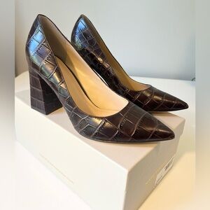 Marc Fisher LTD Jenny Block Heel Dark Brown Embossed Leather Size 8  *NWT